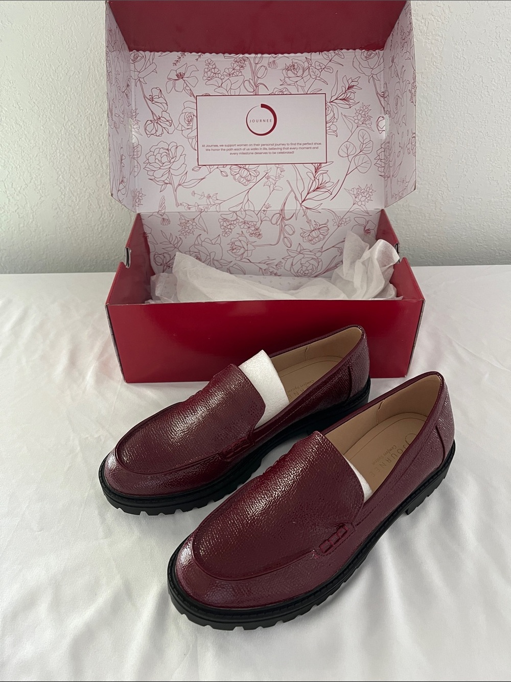 Erika Burgundy Textured Leather Slip-On Loafers